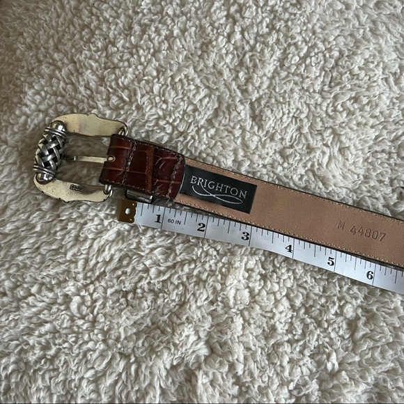 Brighton brown leather croco belt silver hardware M - Picture 5 of 8